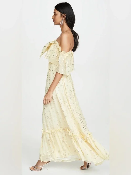 LoveShackFancy Ronny Metallic Star Maxi Dress in Sunflower Size 0 - Picture 3 of 12